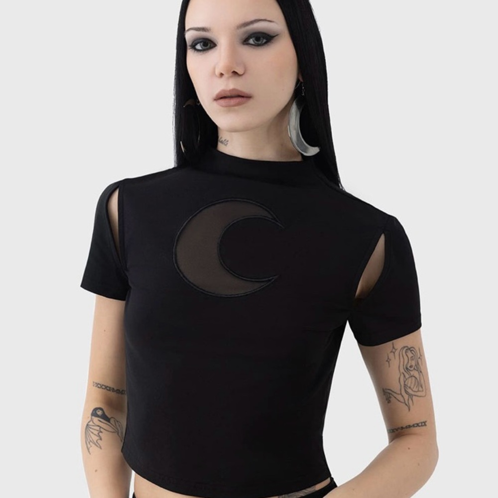 Killstar Crescent Moon Cropped Short Sleeve T shirt